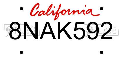 8NAK592 California License Plate
