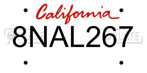 8NAL267 California License Plate