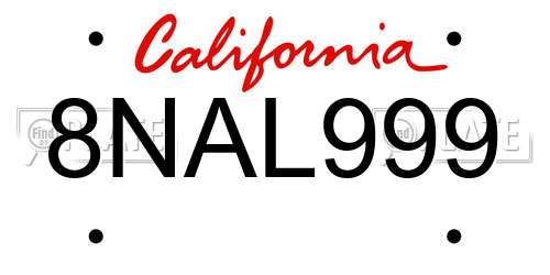 8NAL999 California License Plate