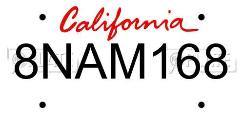 8NAM168 California License Plate