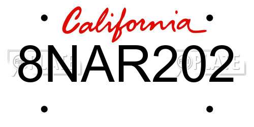 8NAR202 California License Plate
