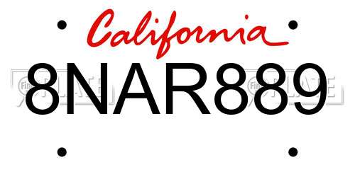 8NAR889 California License Plate
