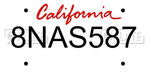 8NAS587 California License Plate