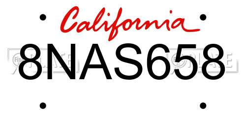 8NAS658 California License Plate