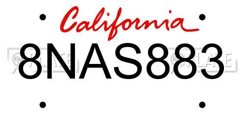 8NAS883 California License Plate