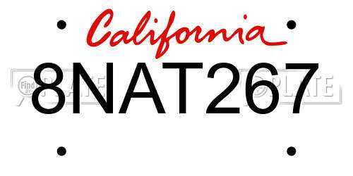 8NAT267 California License Plate