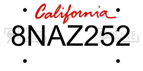 8NAZ252 California License Plate