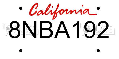 8NBA192 California License Plate
