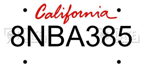 8NBA385 California License Plate