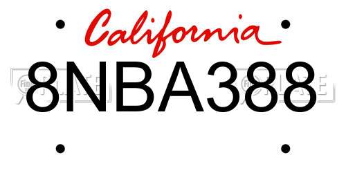 8NBA388 California License Plate