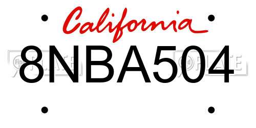 8NBA504 California License Plate