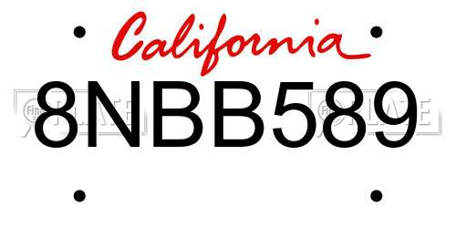 8NBB589 California License Plate
