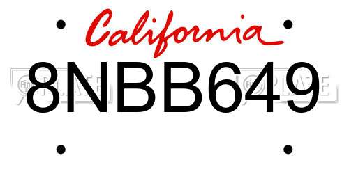 8NBB649 California License Plate