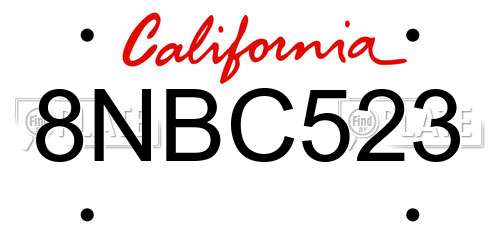 8NBC523 California License Plate