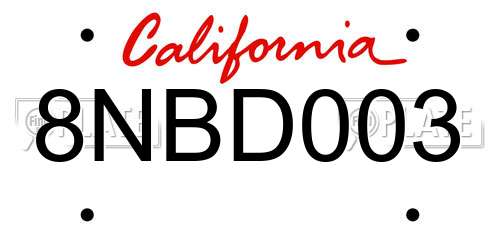8NBD003 California License Plate