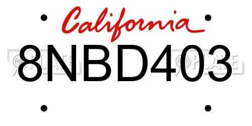 8NBD403 California License Plate