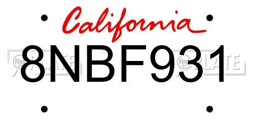 8NBF931 California License Plate