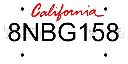 8NBG158 California License Plate