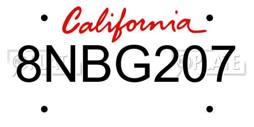 8NBG207 California License Plate