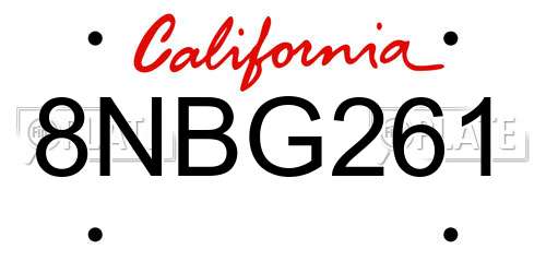 8NBG261 California License Plate