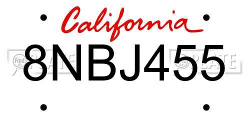8NBJ455 California License Plate