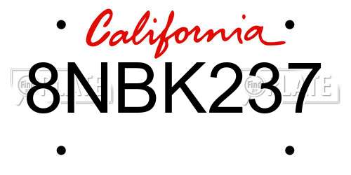 8NBK237 California License Plate