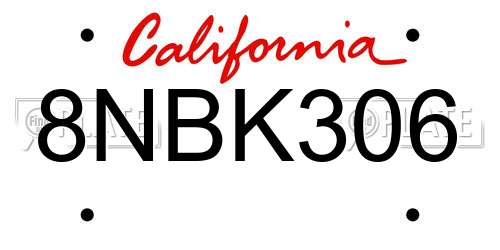 8NBK306 California License Plate