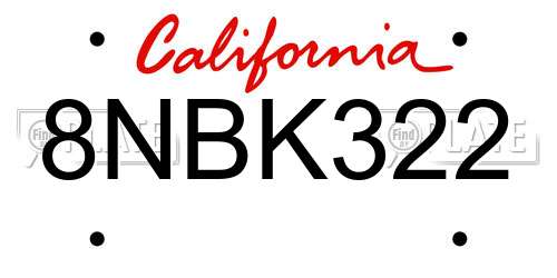 8NBK322 California License Plate