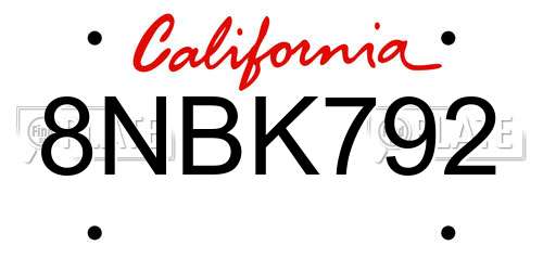 8NBK792 California License Plate