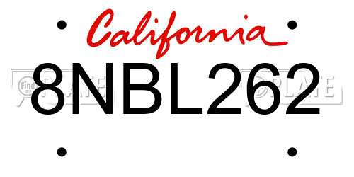 8NBL262 California License Plate
