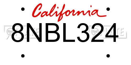 8NBL324 California License Plate