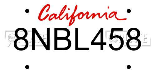8NBL458 California License Plate