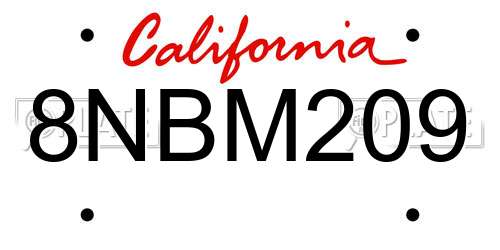 8NBM209 California License Plate