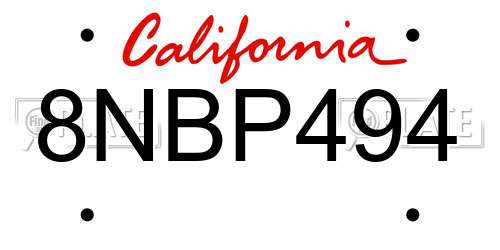8NBP494 California License Plate