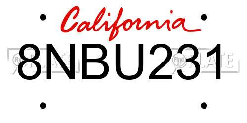 8NBU231 California License Plate
