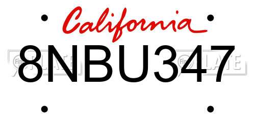 8NBU347 California License Plate