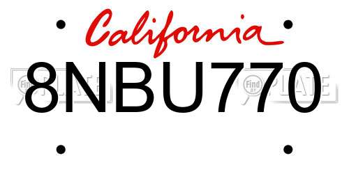 8NBU770 California License Plate