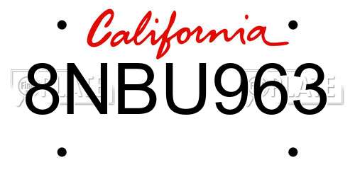 8NBU963 California License Plate