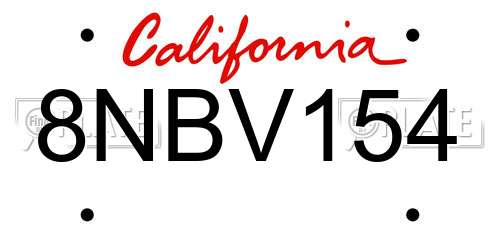 8NBV154 California License Plate