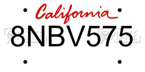 8NBV575 California License Plate