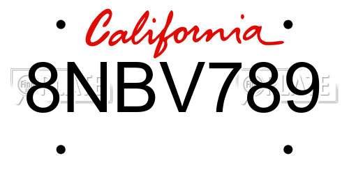 8NBV789 California License Plate