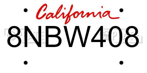 8NBW408 California License Plate