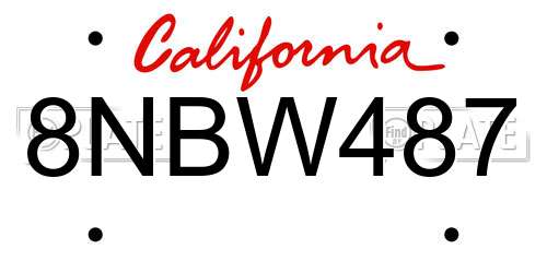 8NBW487 California License Plate