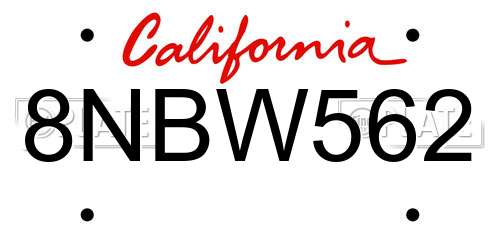 8NBW562 California License Plate