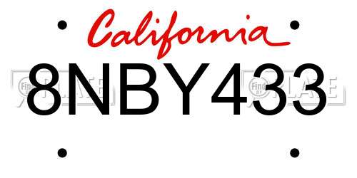 8NBY433 California License Plate