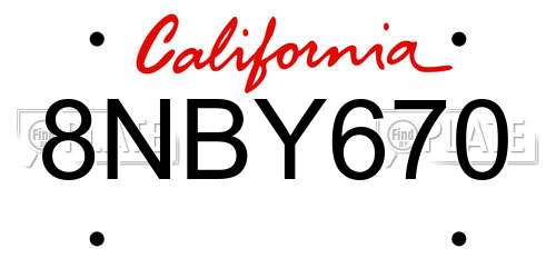 8NBY670 California License Plate