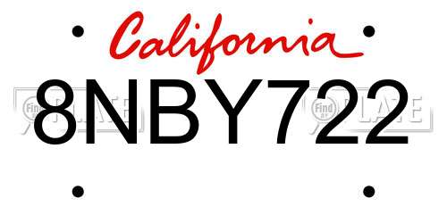 8NBY722 California License Plate