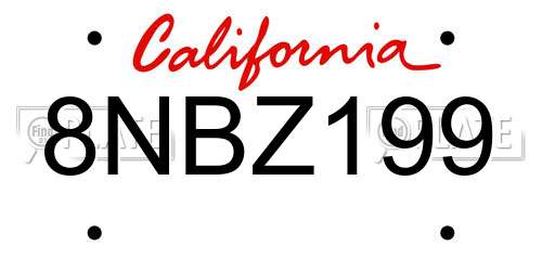 8NBZ199 California License Plate