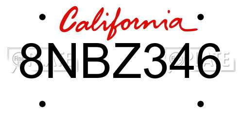 8NBZ346 California License Plate