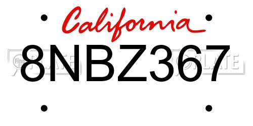 8NBZ367 California License Plate